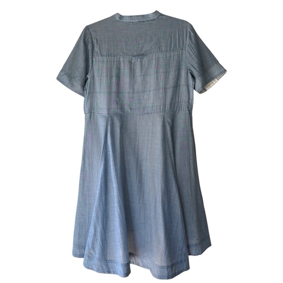 ANTHROPOLOGIE HOLDING HORSES BLUE CHAMBRAY COTTON DRESS STRIPED UNDERSKIRT | 4 - Picture 9 of 14